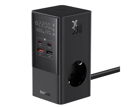 СЗУ Baseus PowerCombo Tower Digital PowerStrip 3AC+2U+2C 35W (1.5m) (E00023606113-00) Cluster Black