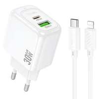 СЗУ Hoco CS55A Surplus PD30W+QC3.0 (1USB-A/1C) + кабель Type-C to Lightning White