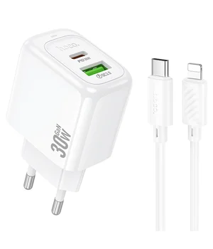 СЗУ Hoco CS55A Surplus PD30W+QC3.0 (1USB-A/1C) + кабель Type-C to Lightning White