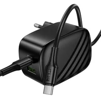 СЗУ Hoco CS101A Folding PD20W+QC3.0 (1USB-A/1C) + кабель Type-C to Type-C Black