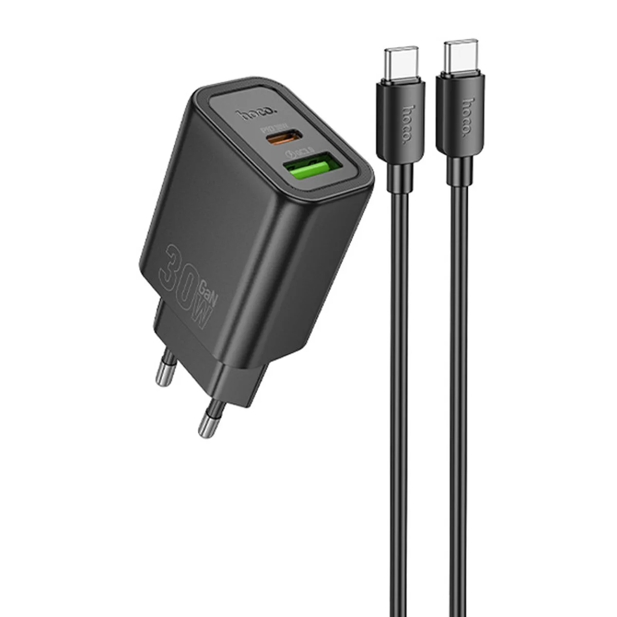 СЗУ Hoco N63 Gentle PD30W+QC3.0 (1USB-A/1C) + кабель Type-C to Type-C Black