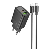 СЗУ Hoco N63 Gentle PD30W+QC3.0 (1USB-A/1C) + кабель Type-C to Type-C Black