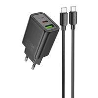 СЗУ Hoco N63 Gentle PD30W+QC3.0 (1USB-A/1C) + кабель Type-C to Type-C Black