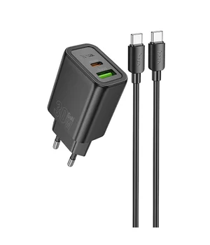 СЗУ Hoco N63 Gentle PD30W+QC3.0 (1USB-A/1C) + кабель Type-C to Type-C Black