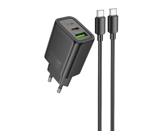 СЗУ Hoco N63 Gentle PD30W+QC3.0 (1USB-A/1C) + кабель Type-C to Type-C Black
