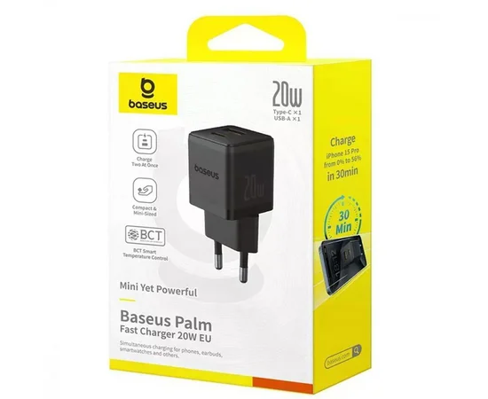 СЗУ Baseus Palm Fast Charger 20W (1USB-A/1C) (P10111608) Cluster Black