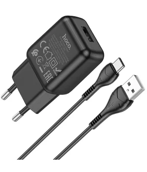 СЗУ Hoco C96A (1USB/2.1A) + кабель USB to Type-C Black