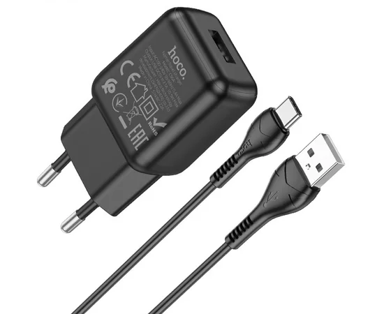 СЗУ Hoco C96A (1USB/2.1A) + кабель USB to Type-C Black