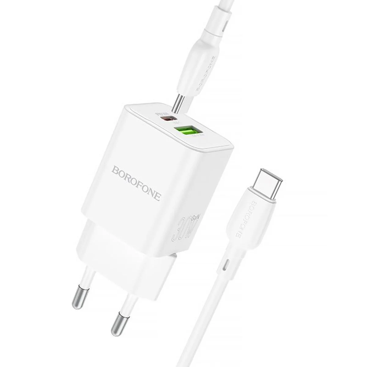 СЗУ Borofone BN14 Royal PD30W+QC3.0 (1USB-A/1C) + кабель Type-C to Type-C White