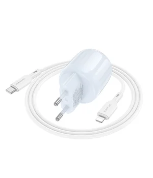 СЗУ Borofone BA94A Lustrous PD30W+QC3.0 (1USB-A/1C) + кабель Type-C to Lightning Blue