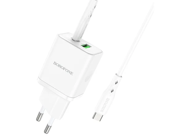 СЗУ Borofone BN7 PD20W+QC3.0 (1USB-A/1C) + кабель Type-C to Type-C White