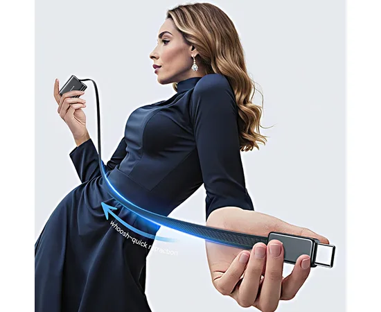 СЗУ Usams US-CC299 GaN With Retractable Type-C Cable Xiang Ser. 65W (1USB-A/1C) Black