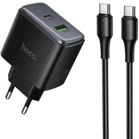 СЗУ Hoco C158A Upgrade PD45W (1USB-A/1C) + кабель Type-C to Type-C Black