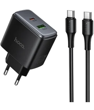 СЗУ Hoco C158A Upgrade PD45W (1USB-A/1C) + кабель Type-C to Type-C Black