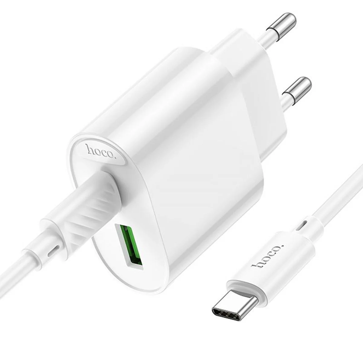 СЗУ Hoco C109A Fighter PD20W+QC3.0 (1USB-A/1C) + кабель Type-C to Type-C White