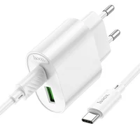 СЗУ Hoco C109A Fighter PD20W+QC3.0 (1USB-A/1C) + кабель Type-C to Type-C White