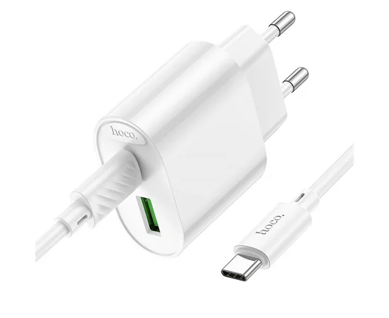 СЗУ Hoco C109A Fighter PD20W+QC3.0 (1USB-A/1C) + кабель Type-C to Type-C White