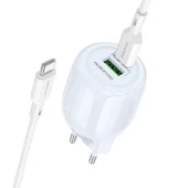 СЗУ Borofone BA93A Lustrous PD20W+QC3.0 (1USB-A/1C) + кабель Type-C to Type-C Blue