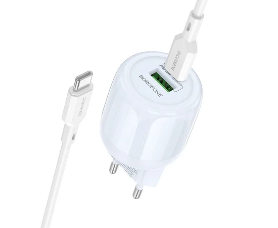 СЗУ Borofone BA93A Lustrous PD20W+QC3.0 (1USB-A/1C) + кабель Type-C to Type-C Blue