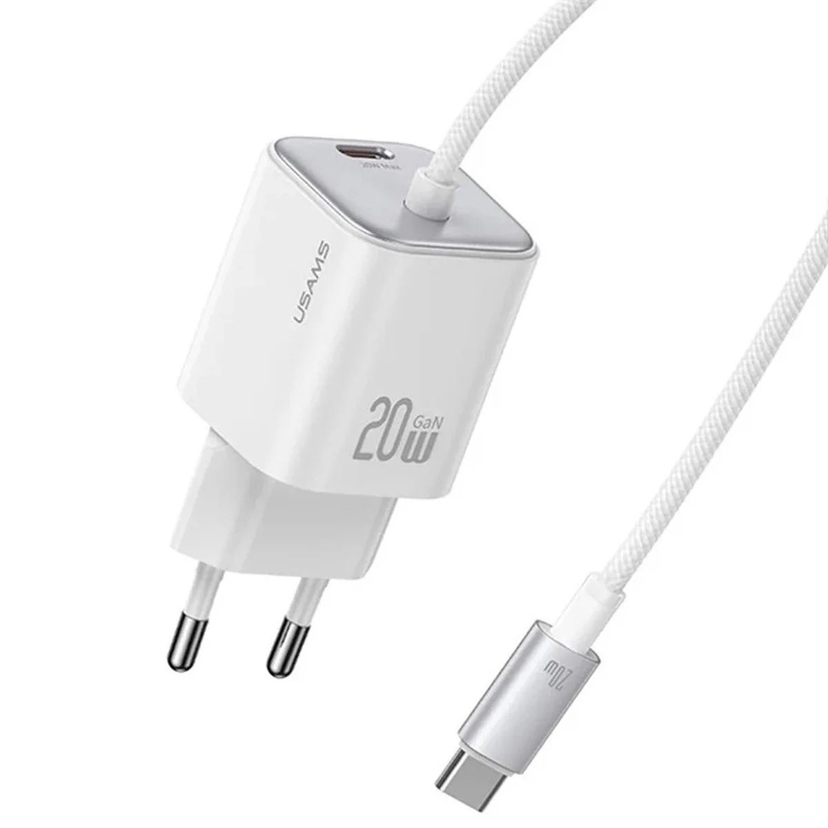 СЗУ Usams US-CC261 GaN JC Ser. 20W (2USB-C) + кабель Type-C to Type-C White
