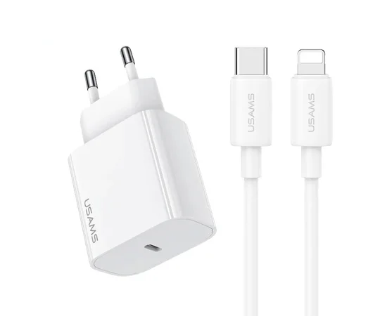 СЗУ Usams US-CC226 Kit-Yi Ser. 20W (1USB-C) + кабель Type-C to Lightning White