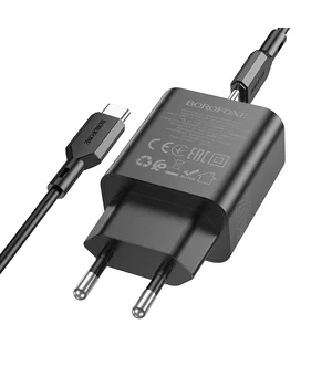 СЗУ Borofone BA88A Navy PD20W+QC3.0 (1USB-A/1C) + кабель Type-C to Type-C Black