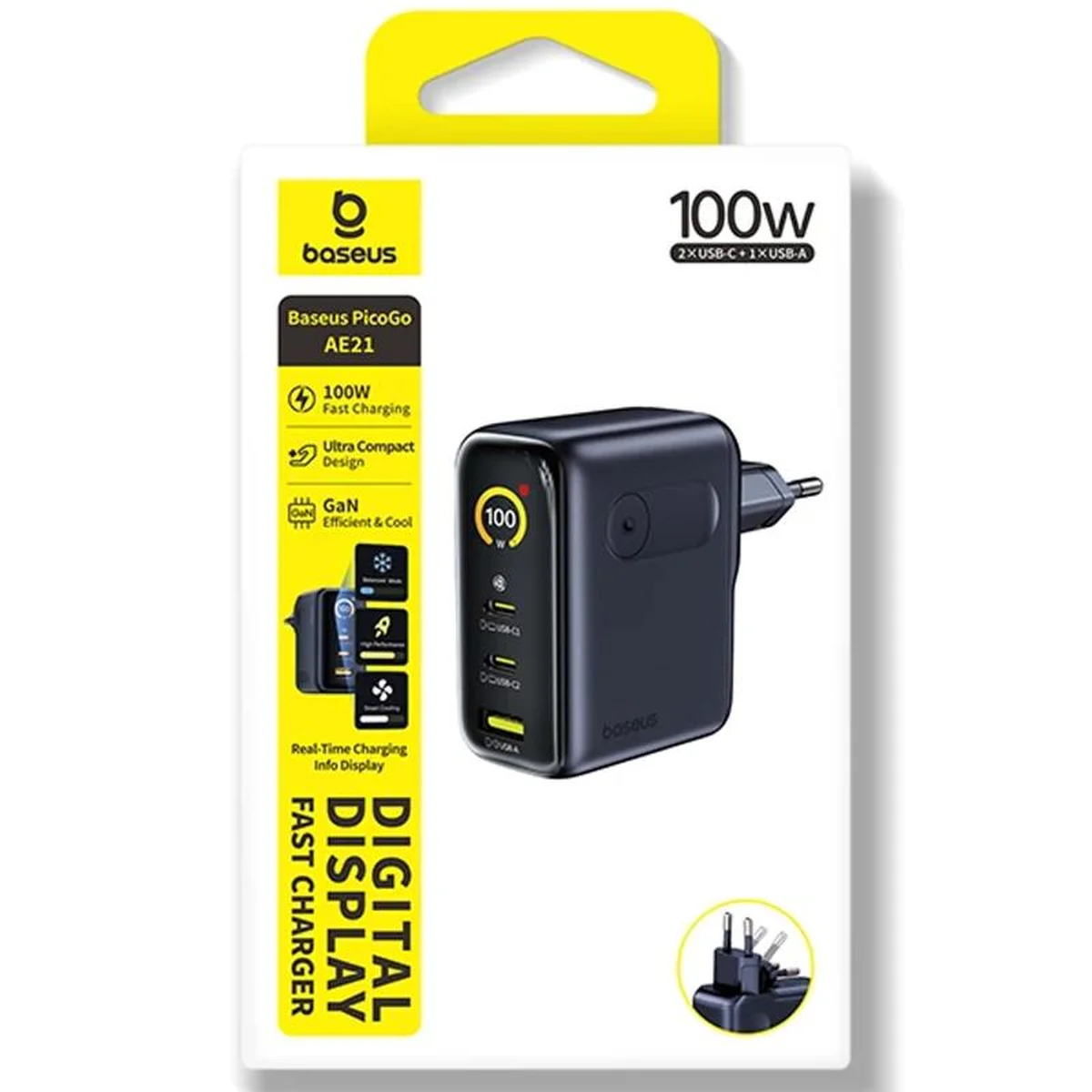 СЗУ Baseus PicoGo AE21 Fast Charger 100W (1USB-A/2C) + кабель Type-C to Type-C (E0121B) Cosmic Black