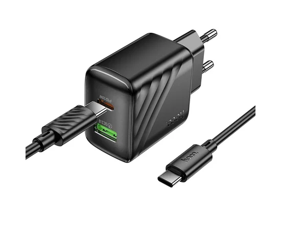 СЗУ Hoco CS25A Rico PD20W+QC3.0 (1USB-A/1C) + кабель Type-C to Type-C Black