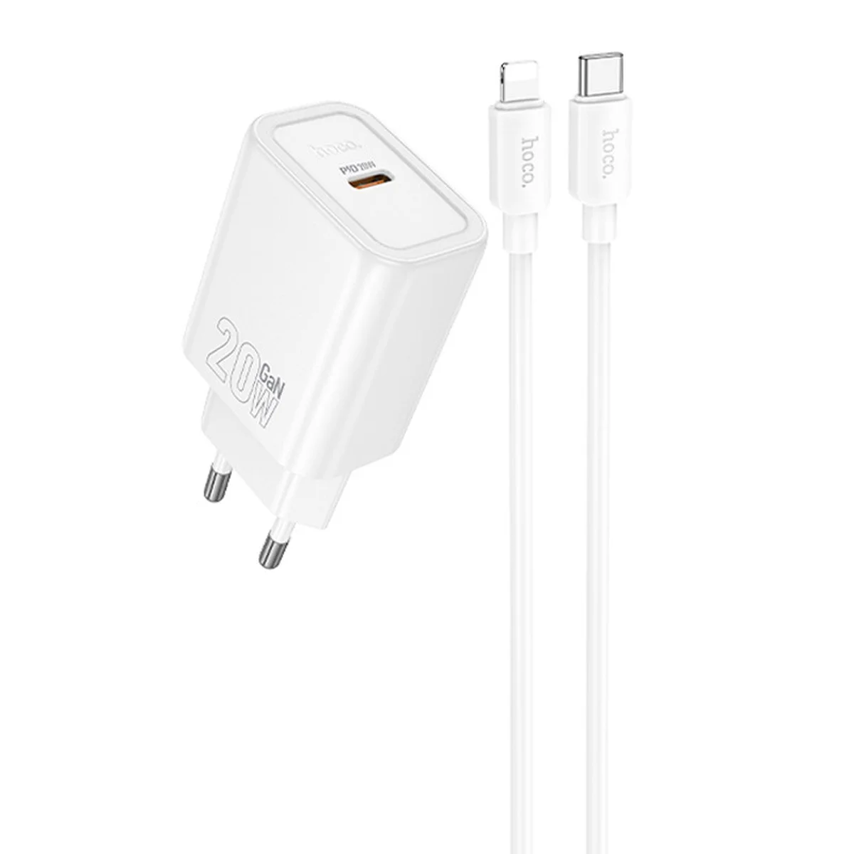 СЗУ Hoco N60 Gentle PD20W (1USB-C) + кабель Type-C to Lightning White