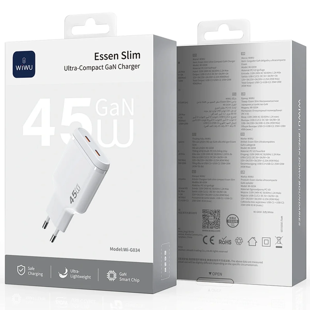 СЗУ WIWU G034 Essen PD45W GaN (2USB-C) White