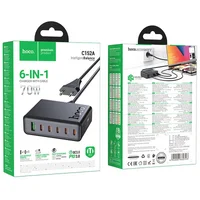 СЗУ Hoco C152A Modern PD70W 6in1 (5USB-C и 1USB-A) Black