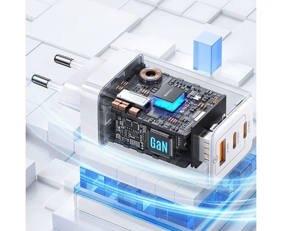 СЗУ Usams US-CC180 65W ACC 3 Ports GaN Sandru series White