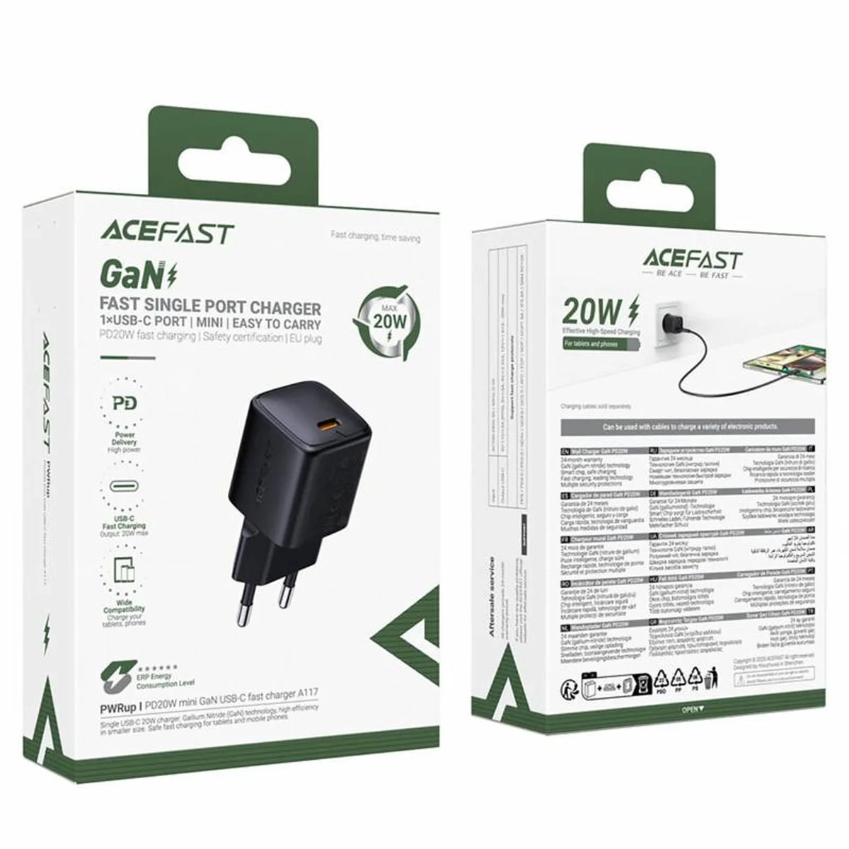 СЗУ Acefast A117 mini PD20W GaN (1USB-C) Black