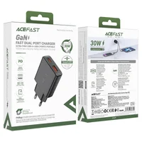 СЗУ Acefast A69 PD30W GaN (USB-C+USB-A) Black