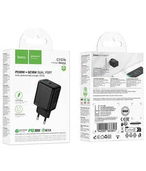 СЗУ Hoco C157A Smart PD30W+QC3.0 (1USB-A/1C) Black