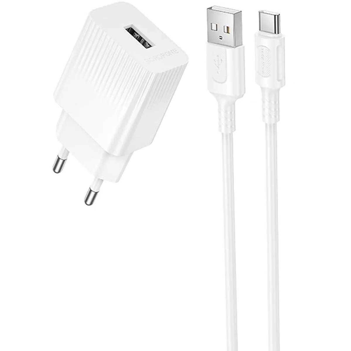 СЗУ Borofone BAS71A Source 10.5W (1USB-A) + кабель USB to Type-C White