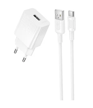 СЗУ Borofone BAS71A Source 10.5W (1USB-A) + кабель USB для Type-C White