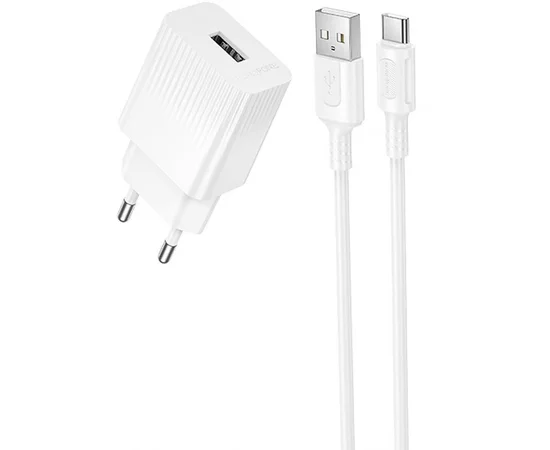 СЗУ Borofone BAS71A Source 10.5W (1USB-A) + кабель USB to Type-C White