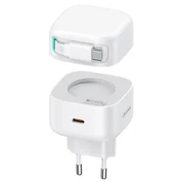 СЗУ Usams US-CC202 GaN With Type-C Magnetic Retractable Cable Module XMF Ser. 35W (2USB-C) White