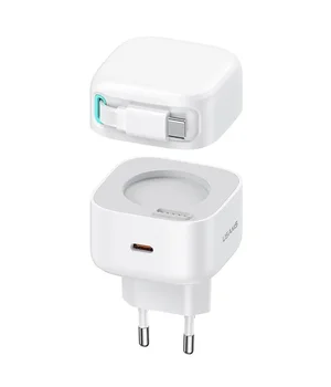 СЗУ Usams US-CC202 GaN With Type-C Magnetic Retractable Cable Module XMF Ser. 35W (2USB-C) White