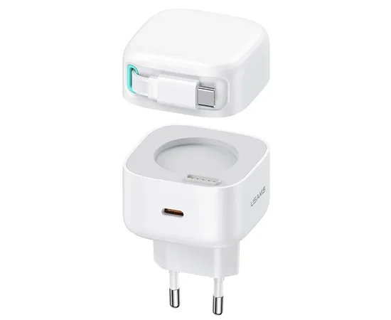 СЗУ Usams US-CC202 GaN With Type-C Magnetic Retractable Cable Module XMF Ser. 35W (2USB-C) White