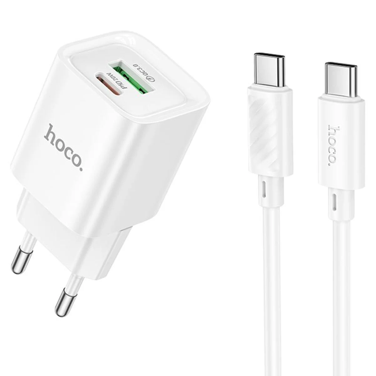 СЗУ Hoco C147A PD20W+QC3.0 (1USB-A/1C) + кабель Type-C to Type-C White