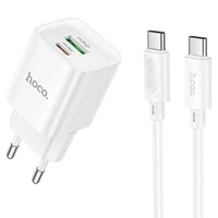 СЗУ Hoco C147A PD20W+QC3.0 (1USB-A/1C) + кабель Type-C to Type-C White