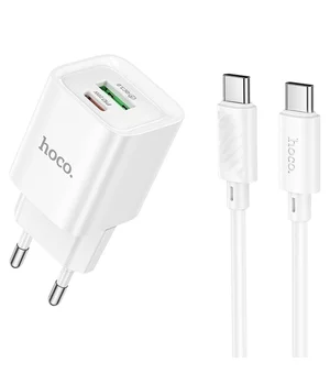 СЗУ Hoco C147A PD20W+QC3.0 (1USB-A/1C) + кабель Type-C to Type-C White