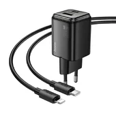 СЗУ Hoco N53 Monsoon PD30W+QC3.0 (1USB-A/1C) + кабель Type-C to Lightning Black