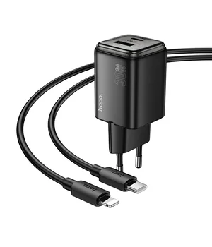 СЗУ Hoco N53 Monsoon PD30W+QC3.0 (1USB-A/1C) + кабель Type-C to Lightning Black