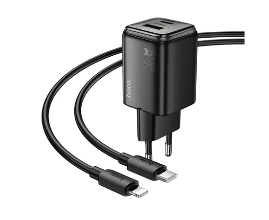 СЗУ Hoco N53 Monsoon PD30W+QC3.0 (1USB-A/1C) + кабель Type-C to Lightning Black
