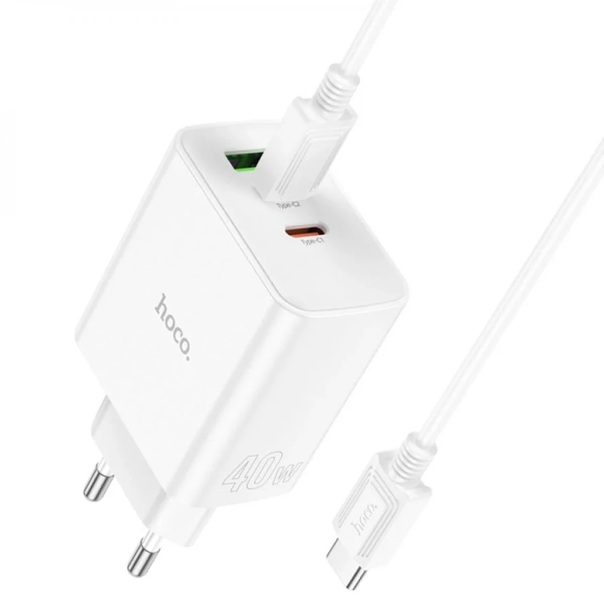 СЗУ Hoco C126A PD40W+QC3.0 (1USB/2Type-C) + Type-C to Lightning White