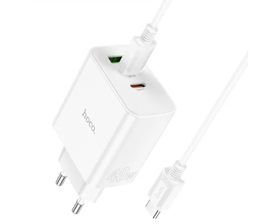 СЗУ Hoco C126A PD40W+QC3.0 (1USB/2Type-C) + Type-C to Lightning White