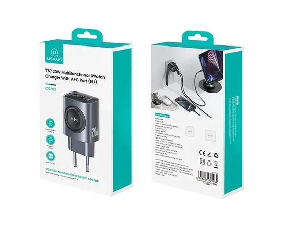 СЗУ Usams US-CC293 T67 Multifunctional iWatch Charger 20W (1USB-A/1C) Tarnish